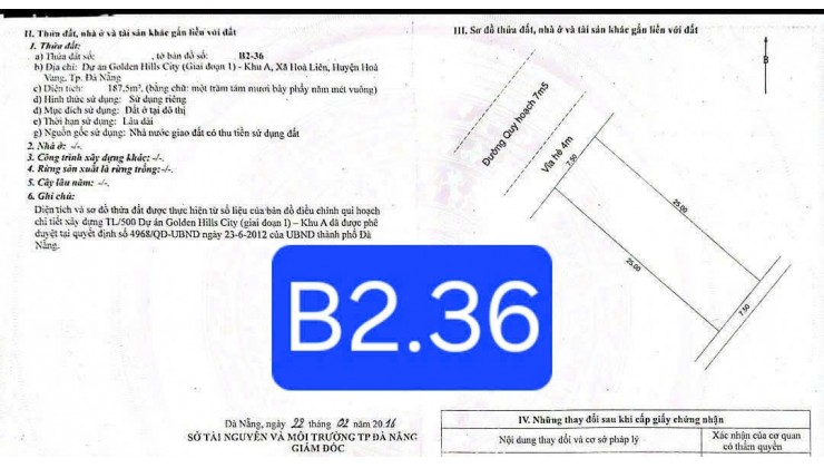 Bán đất đường 7,5m - Dự án Golden hills city